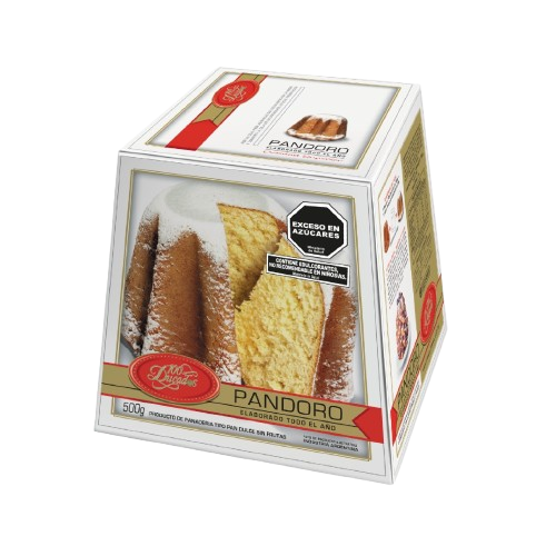 PANDOROProducto de panaderia tipo Pan Dulce sin frutas.  Presentación: Cada caja contiene 4 unidades x 500grs.Cod. 1075